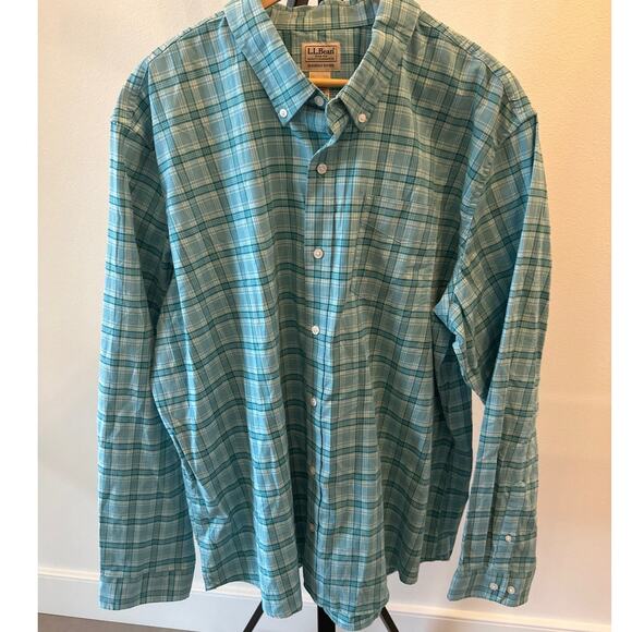 L.L. Bean Other - LL Bean Shirt Mens XXL Turquoise Plaid Long Sleeve Button Slightly Fitted Heavy